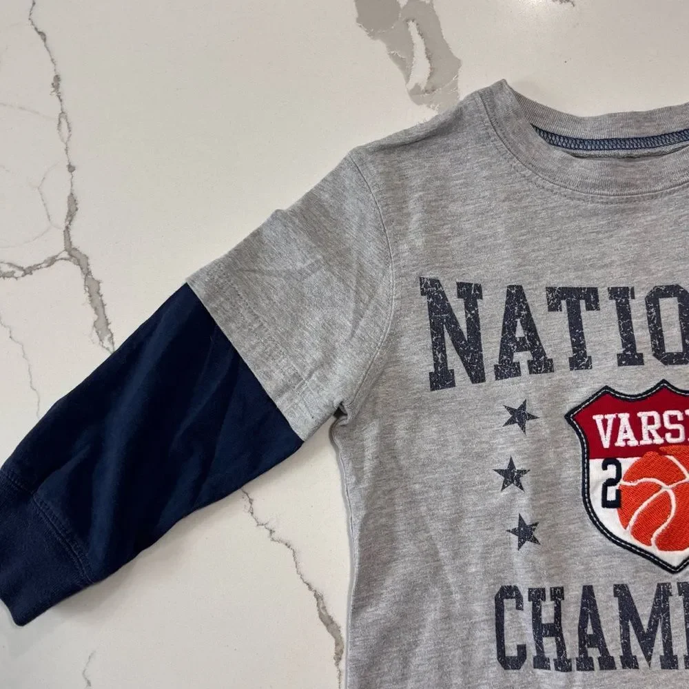 Carter’s | Baby Toddler Boys Grey Navy Long Sleeve Basketball Sports T-Shirt 2T